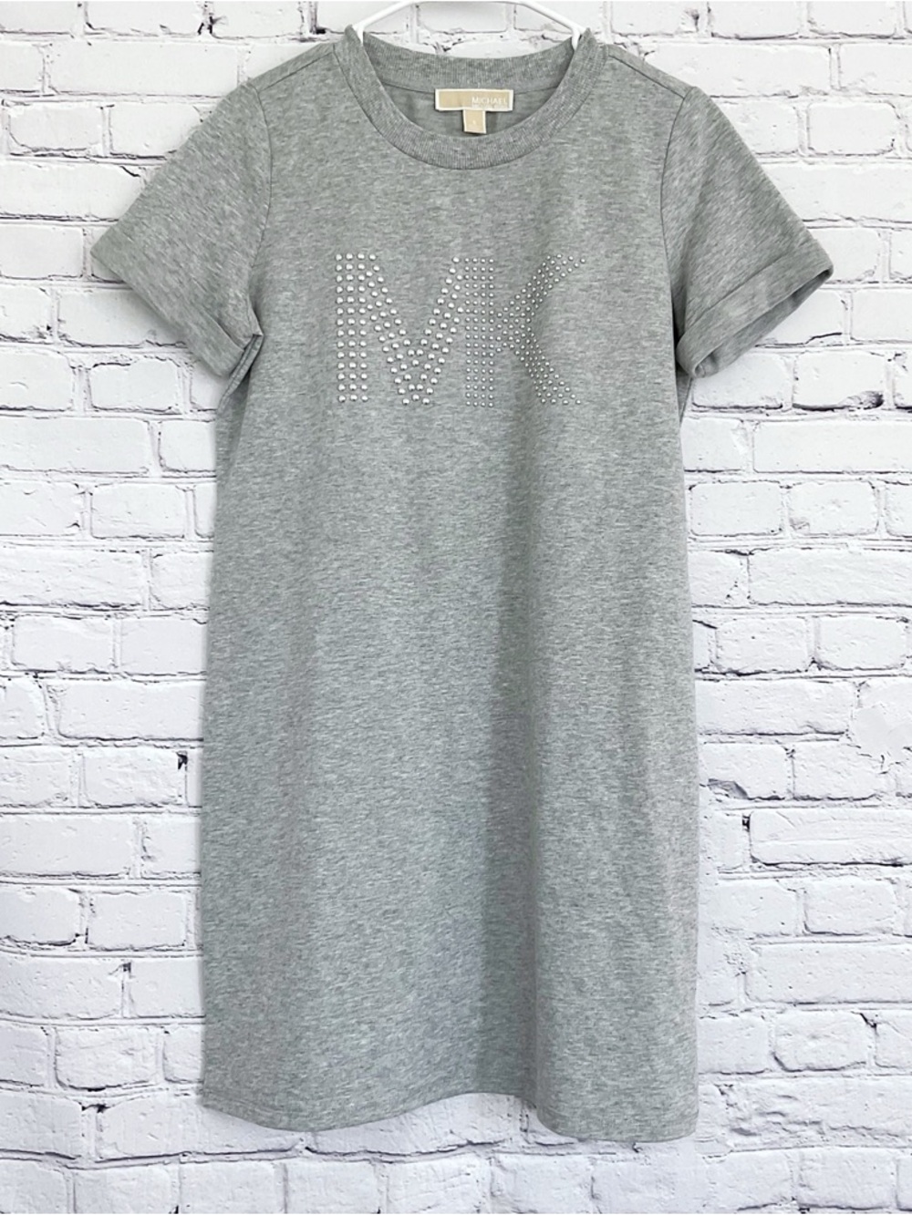 New Michael Michael Kors Dress Gray T-shirt Studded Logo Size Small